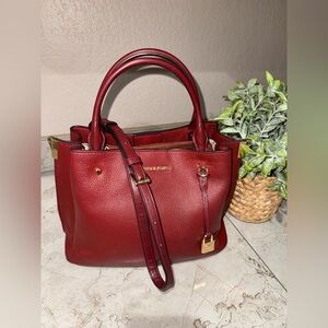 Michael Kors Burgundy Satchel with Gold Accents
